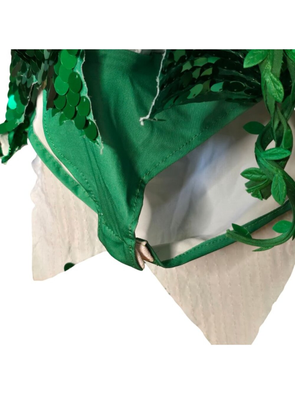 Tipsy Elves Green Sequin Ivy Costume Medium Lace Up Leaf Romper Fairy - Picture 6 of 14